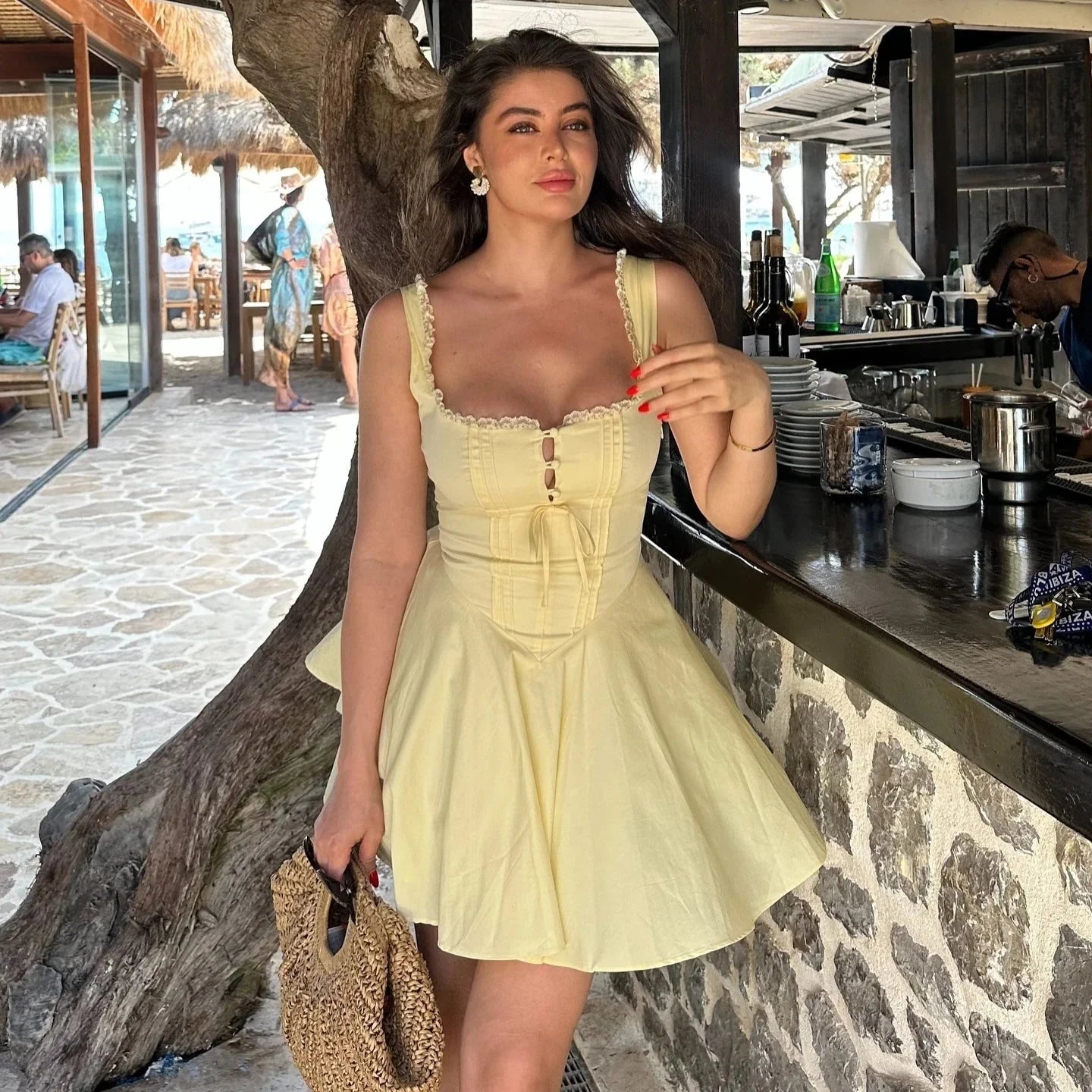 Flowy Mini Lace-Up Dress