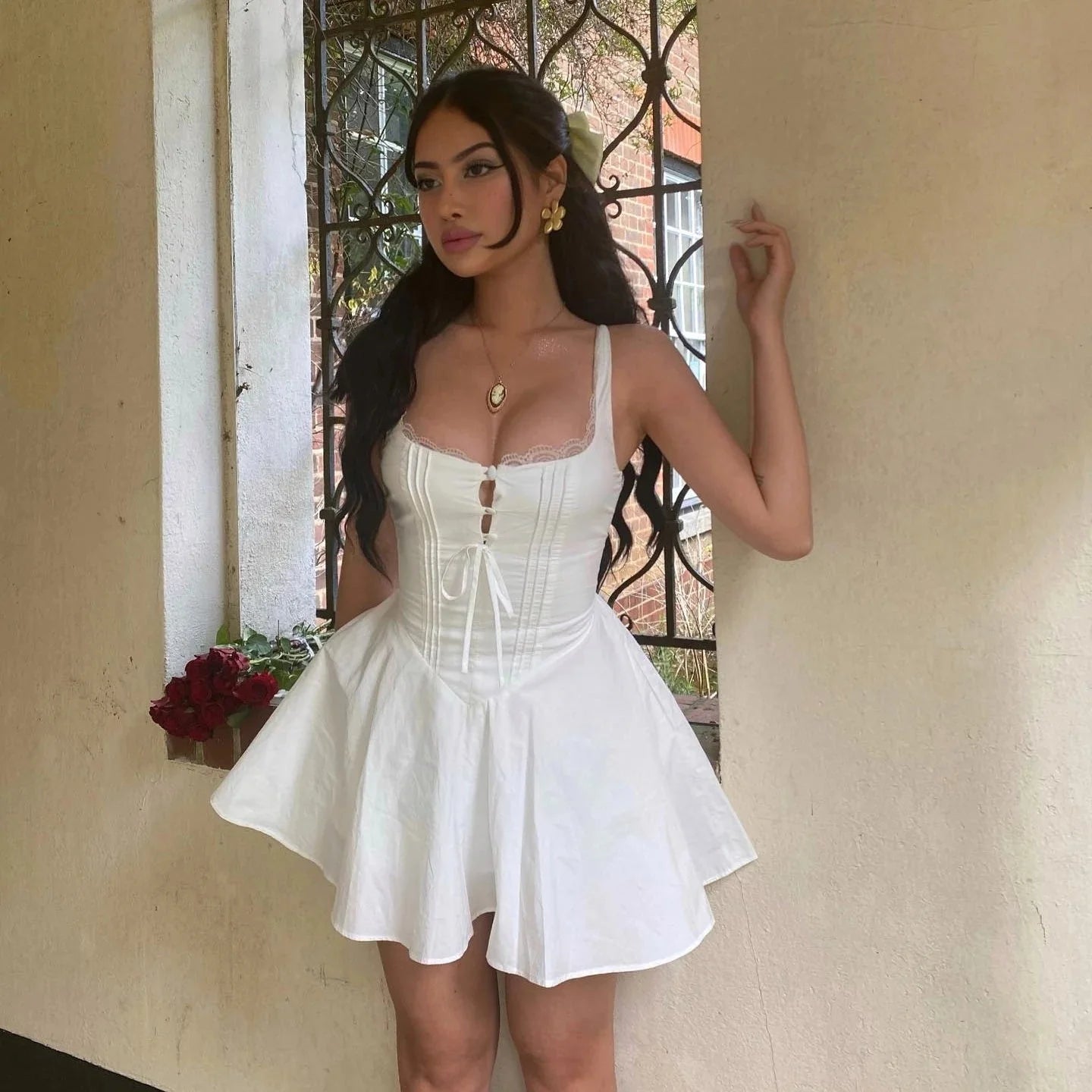 Flowy Mini Lace-Up Dress