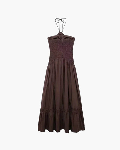 Halterneck midi dress with floral appliqué