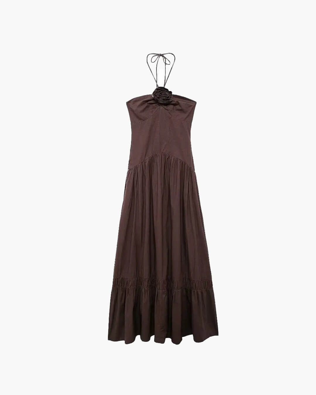 Halterneck midi dress with floral appliqué