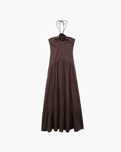 Halterneck midi dress with floral appliqué