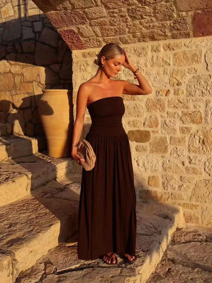 Off-the-shoulder ruched maxi dress