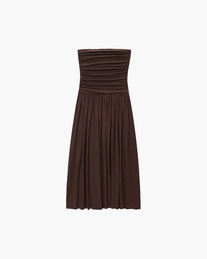 Off-the-shoulder ruched maxi dress