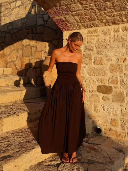 Off-the-shoulder ruched maxi dress
