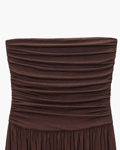 Off-the-shoulder ruched maxi dress