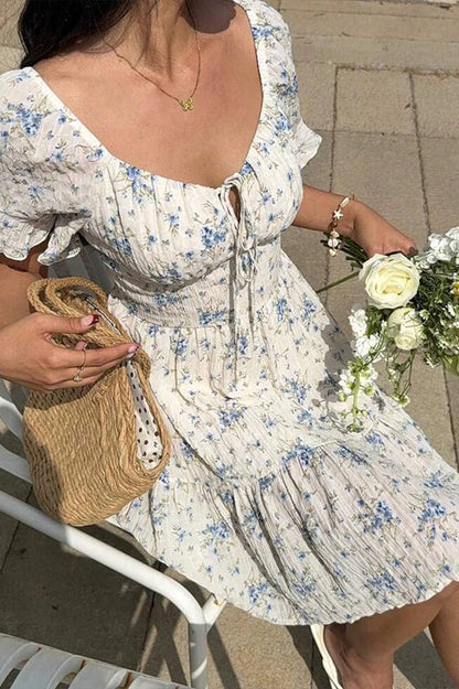 Floral Lace-up Minidress