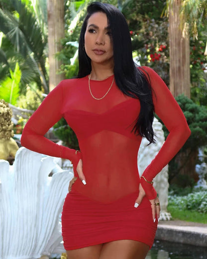 Transparentes Mesh Rüschen Minikleid