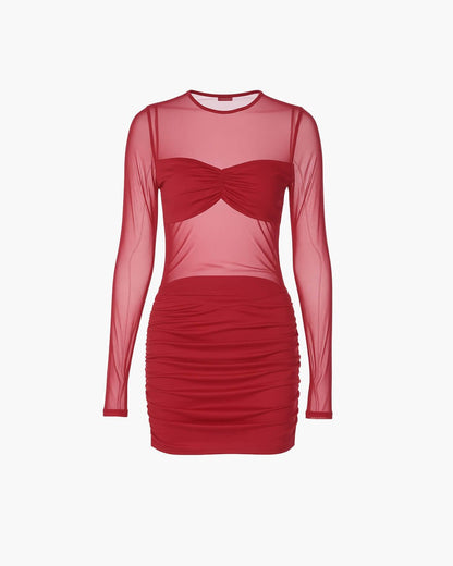 Transparentes Mesh Rüschen Minikleid