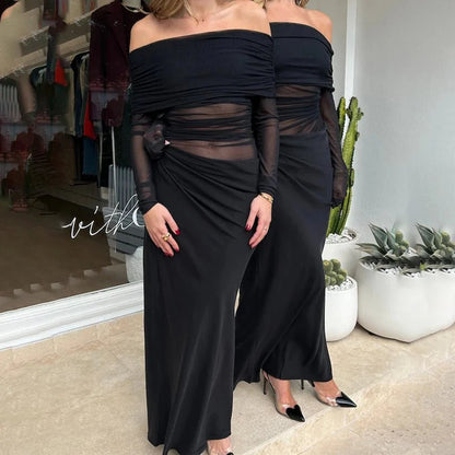 Long-sleeve mesh maxi dress