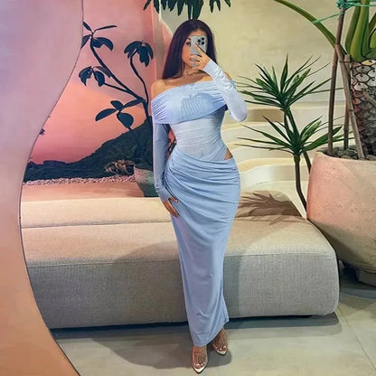 Long-sleeve mesh maxi dress