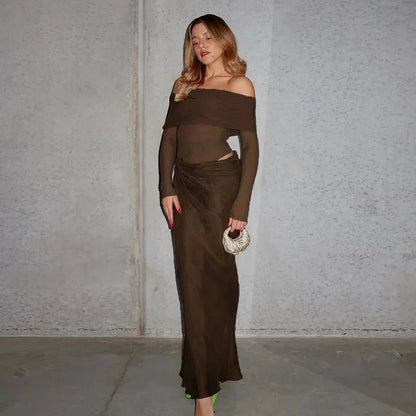 Long-sleeve mesh maxi dress