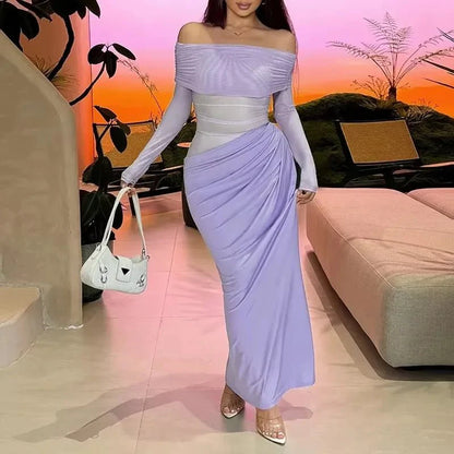Long-sleeve mesh maxi dress
