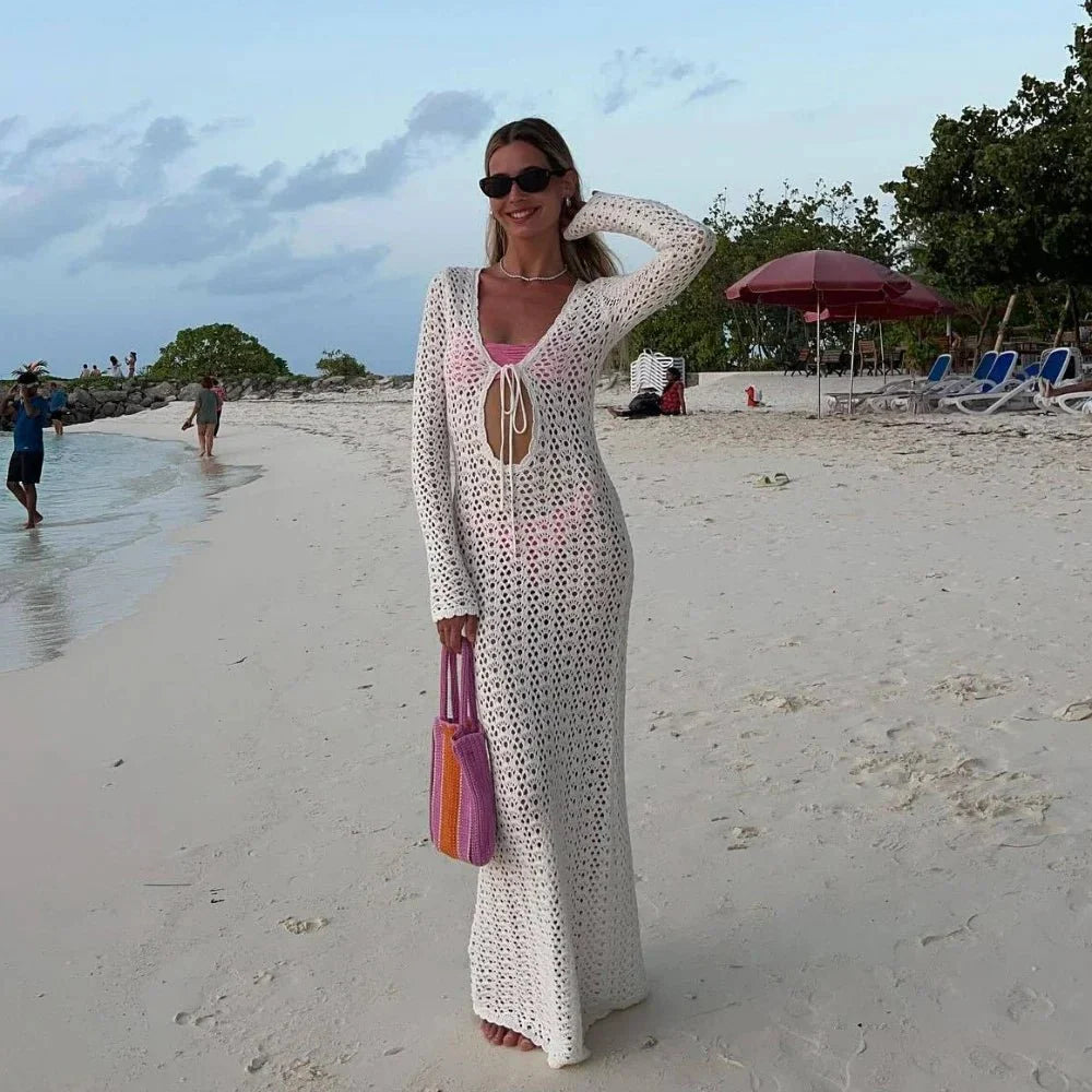 Lorina Crocheted Beach Dress with Cut-Outs