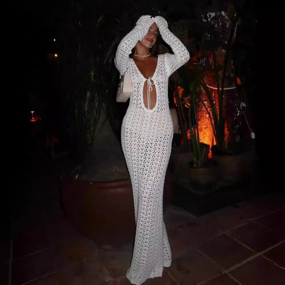 Lorina Crocheted Beach Dress with Cut-Outs