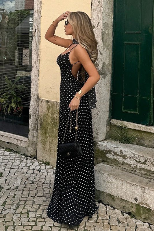 Melanie Polka Dot Backless Maxi Dress