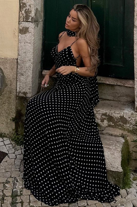Melanie Polka Dot Backless Maxi Dress