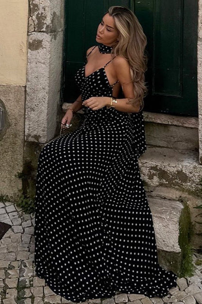 Melanie Polka Dot Backless Maxi Dress