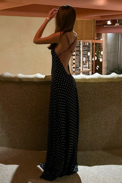 Melanie Polka Dot Backless Maxi Dress