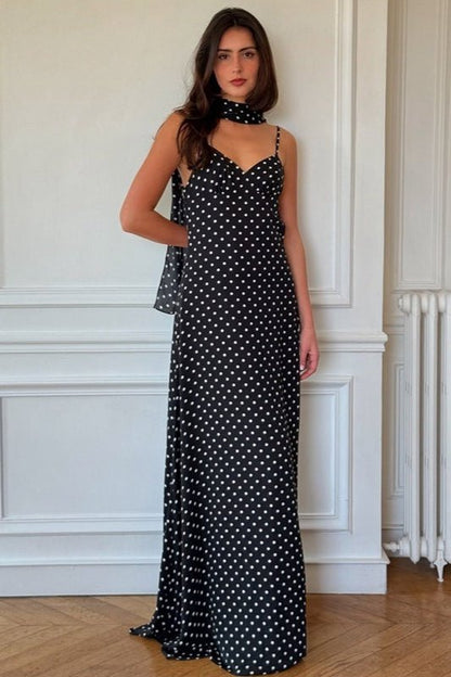 Melanie Polka Dot Backless Maxi Dress