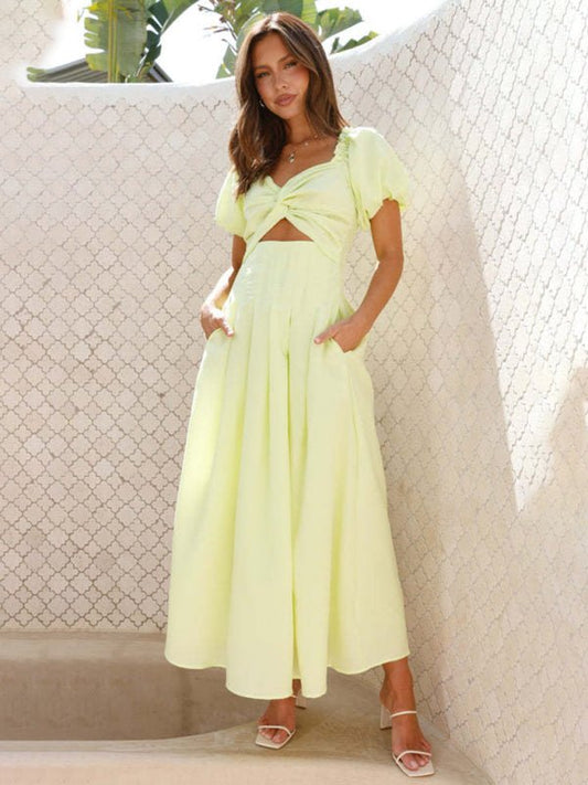 Maria Midikleid mit Puffärmeln und Cut-Out