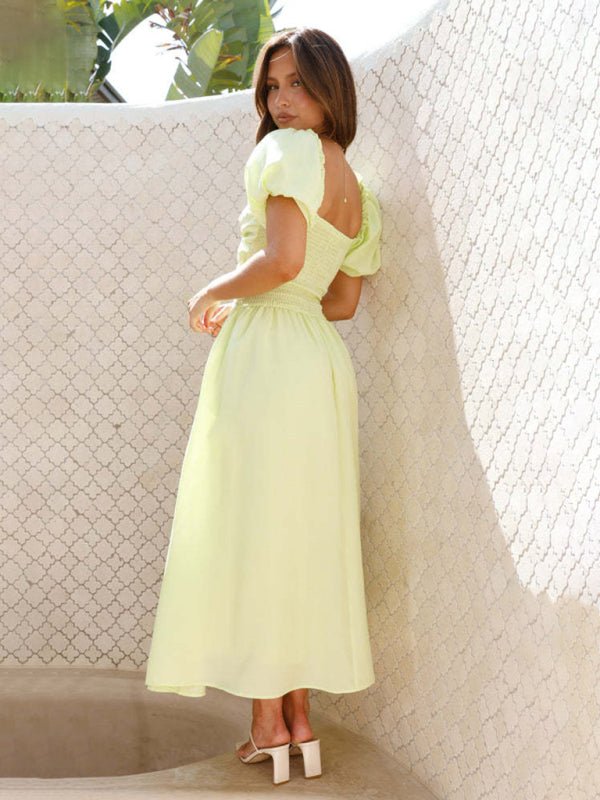 Maria Midi Dress with Puff Sleeves and Cut-Out