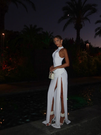 Mira high neck maxi dress with slit
