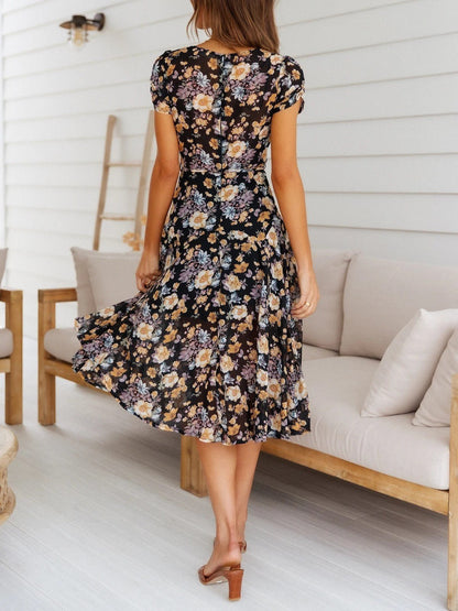 Mona Midikleid mit V-Ausschnitt und Blumenmuster
