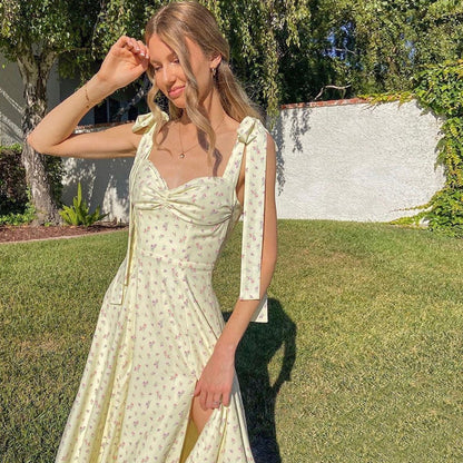 Nataly Florales Midi Dress with High Slit