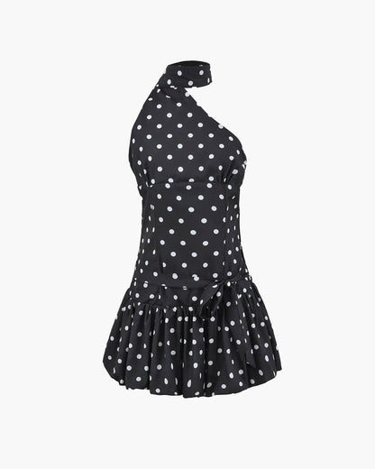 One-Shoulder Polka Dot Mini Dress