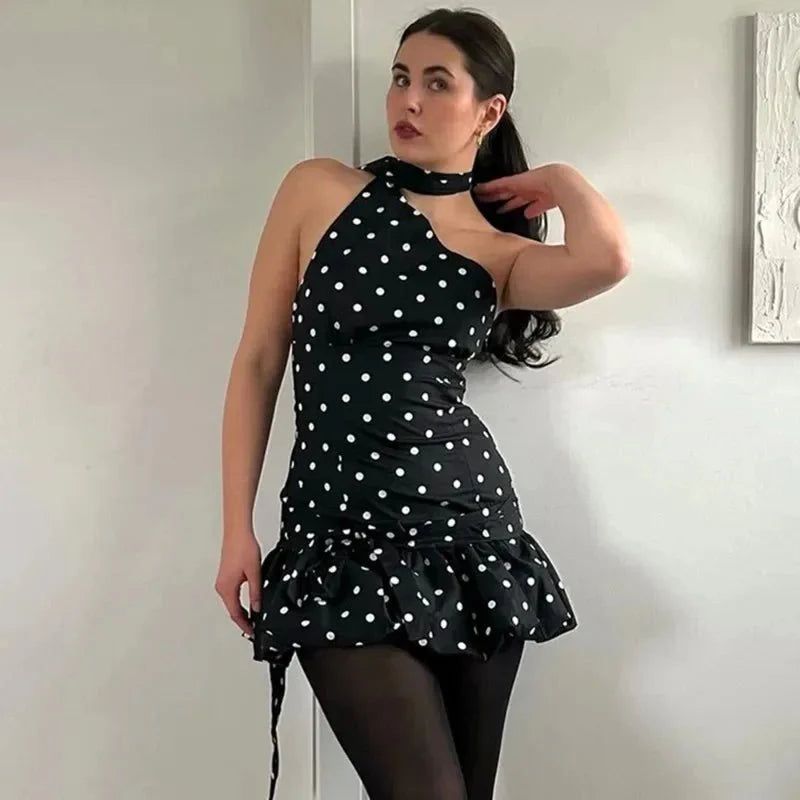 One-Shoulder Polka Dot Mini Dress