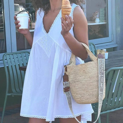 Boho Mini Dress with Lace Trim