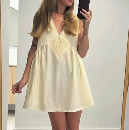 Boho Mini Dress with Lace Trim