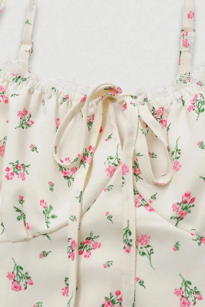 Spaghettiträger Kleid mit Blumenmuster