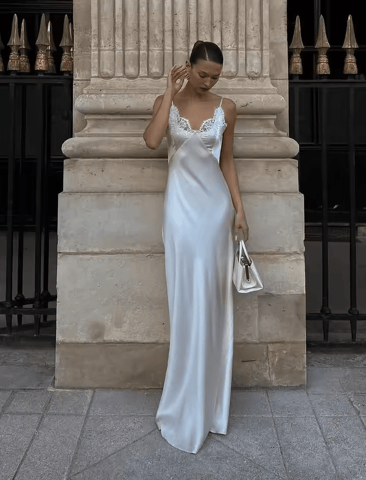 Jenny Satin Spitzen Maxikleid