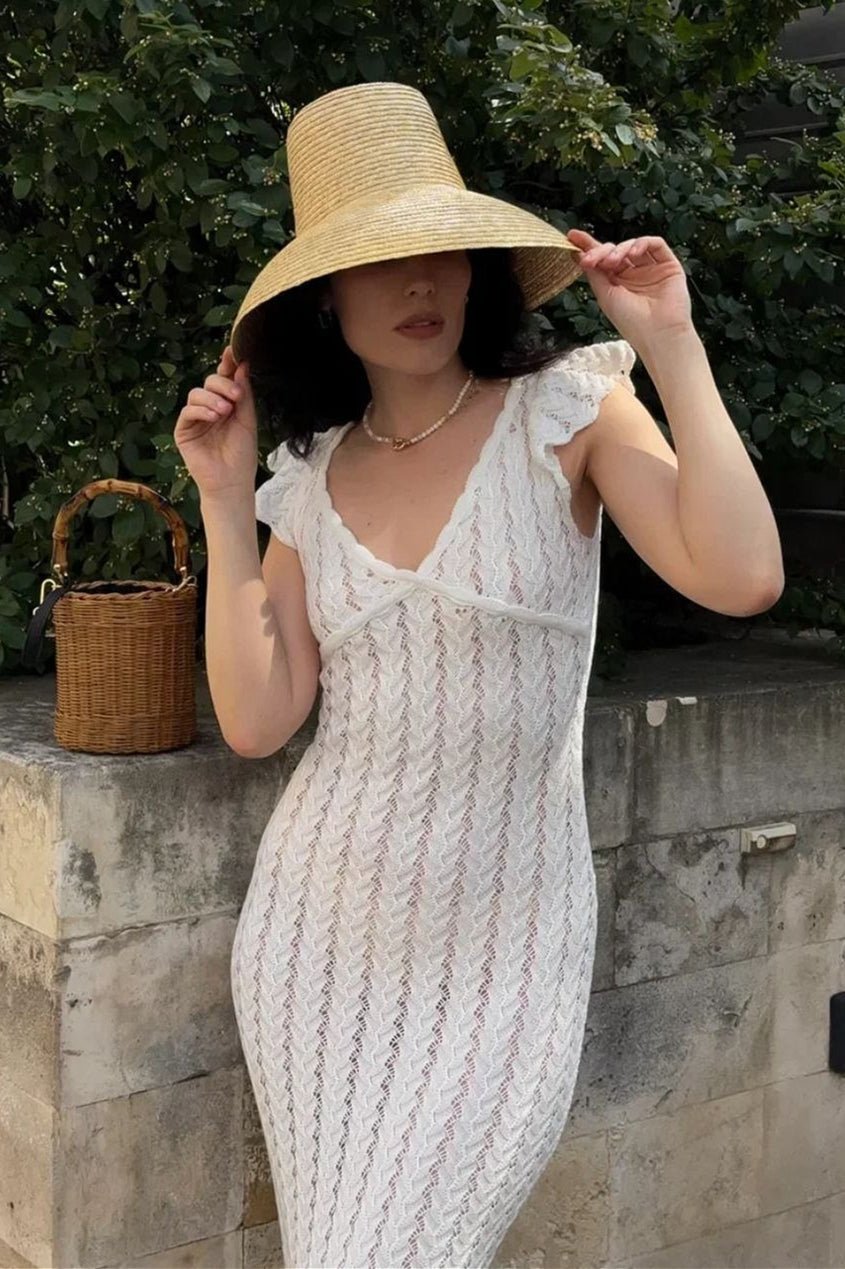 Rosy Rüschen-Strick-Midikleid