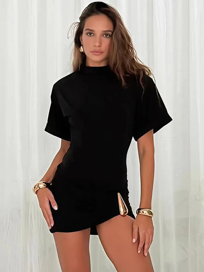 Ruched mini dress with metal buckle