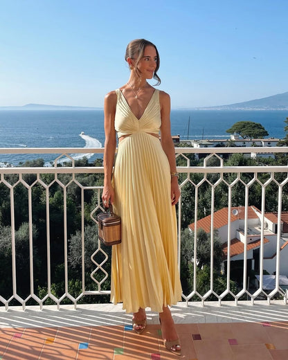 Ärmelloses Maxikleid mit V-Ausschnitt und Cut-Out