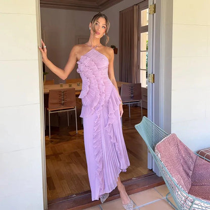 Halter Neck Ruffled Tulle Dress