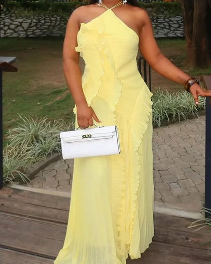 Halter Neck Ruffled Tulle Dress
