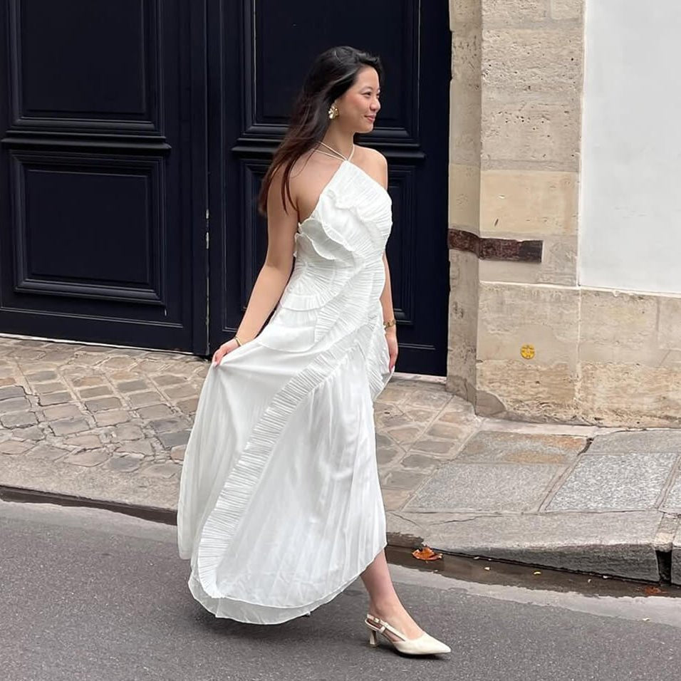 Halter Neck Ruffled Tulle Dress