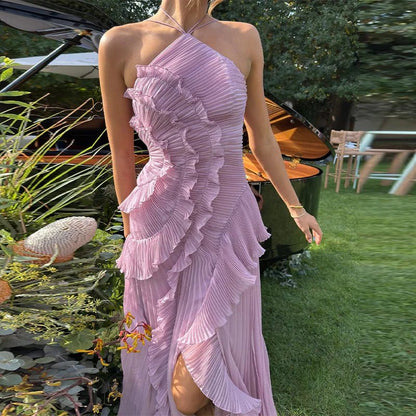 Halter Neck Ruffled Tulle Dress