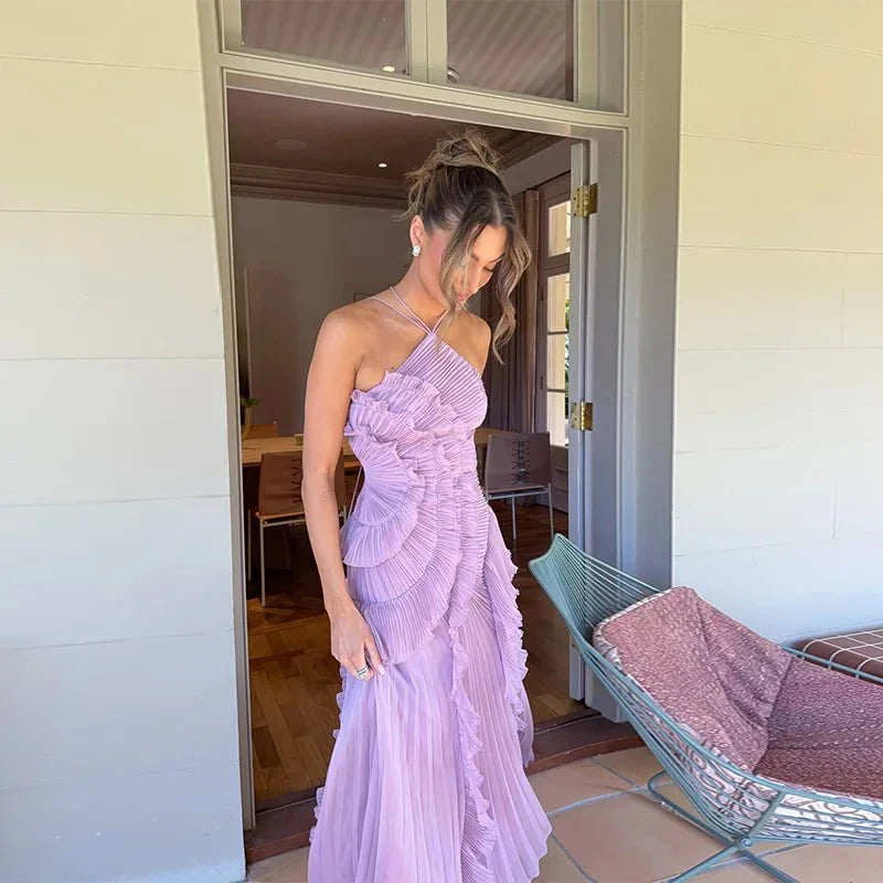 Halter Neck Ruffled Tulle Dress