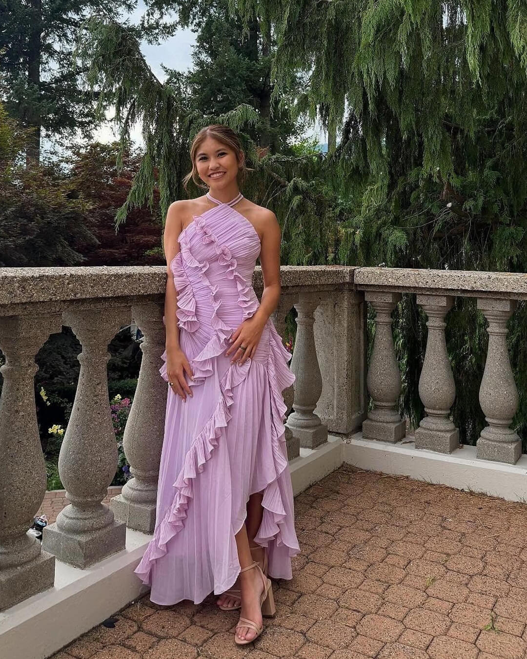 Halter Neck Ruffled Tulle Dress