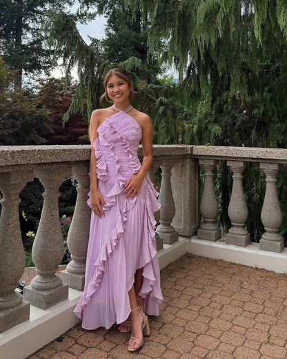 Halter Neck Ruffled Tulle Dress
