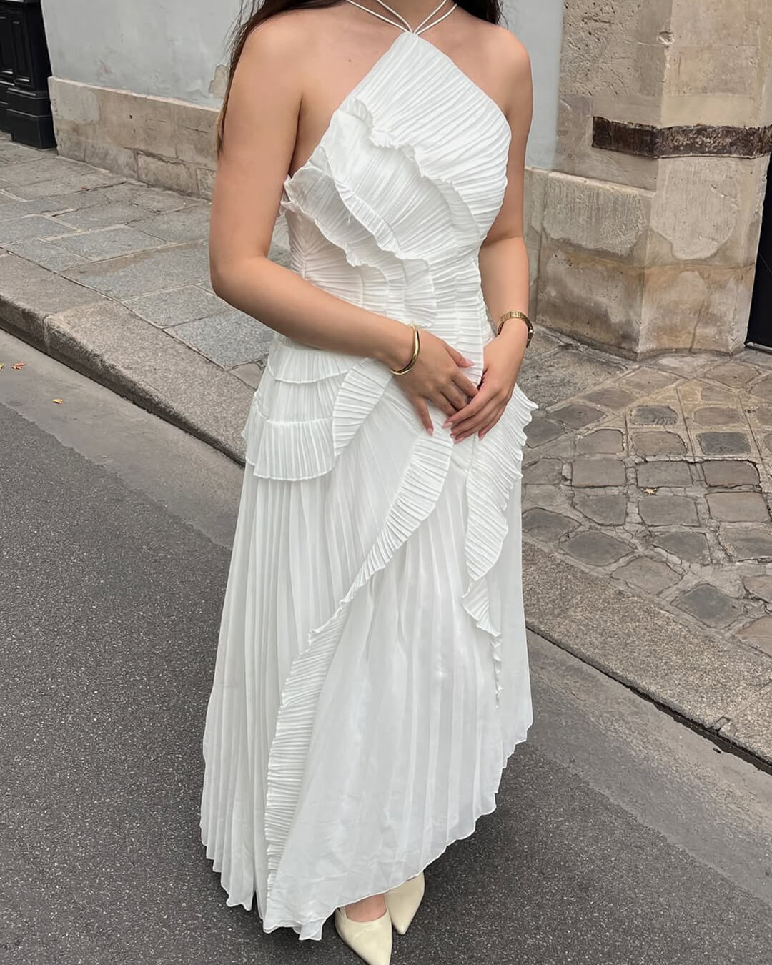 Halter Neck Ruffled Tulle Dress