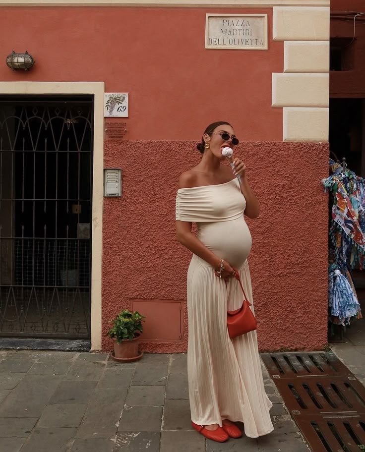 Flowing off-the-shoulder maternity dress