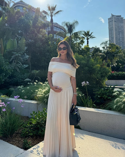 Flowing off-the-shoulder maternity dress