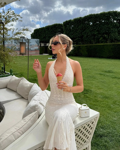 Sina Halterneck Lace Maxi Dress