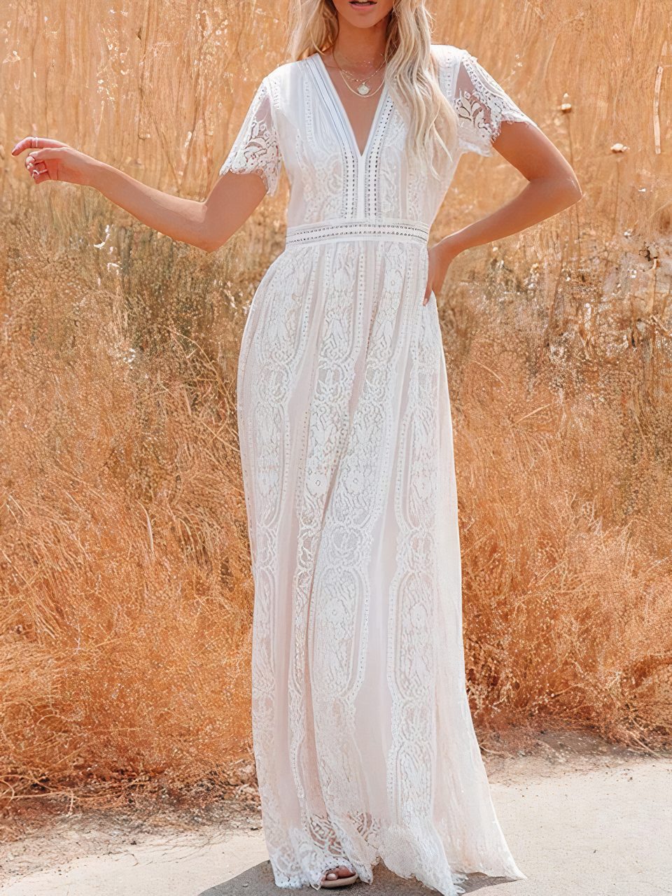 Trinity Boho-Spitzen-Maxikleid