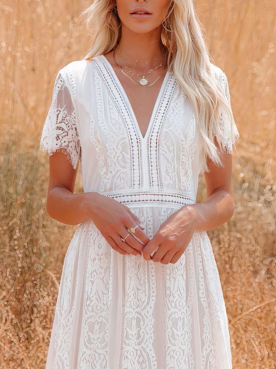 Trinity Boho-Spitzen-Maxikleid